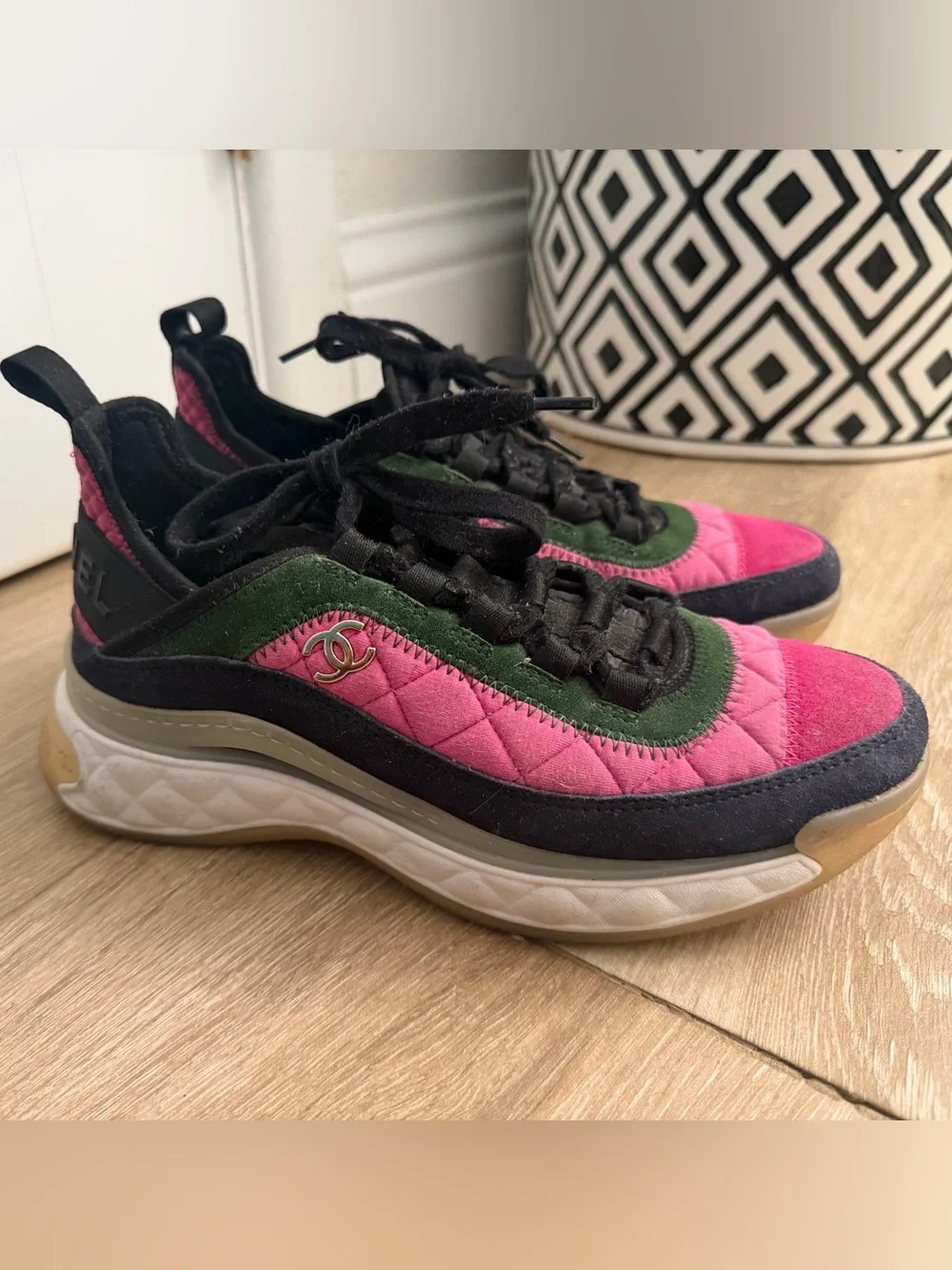 CHANEL multicolor quilted CC Logo Sneakers